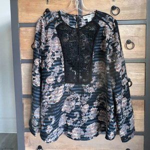 Vintage America Blues Long Sleeve Floral Top Embellished Neck Size Large